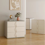 Stylish Solid Wood Nightstand with Faux Leather Finish – Modern 3-Drawer Bedroom Storage Solution hjd-3147