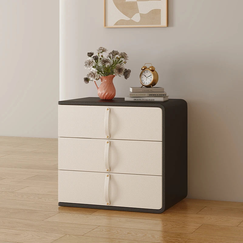 Stylish Solid Wood Nightstand with Faux Leather Finish – Modern 3-Drawer Bedroom Storage Solution hjd-3147