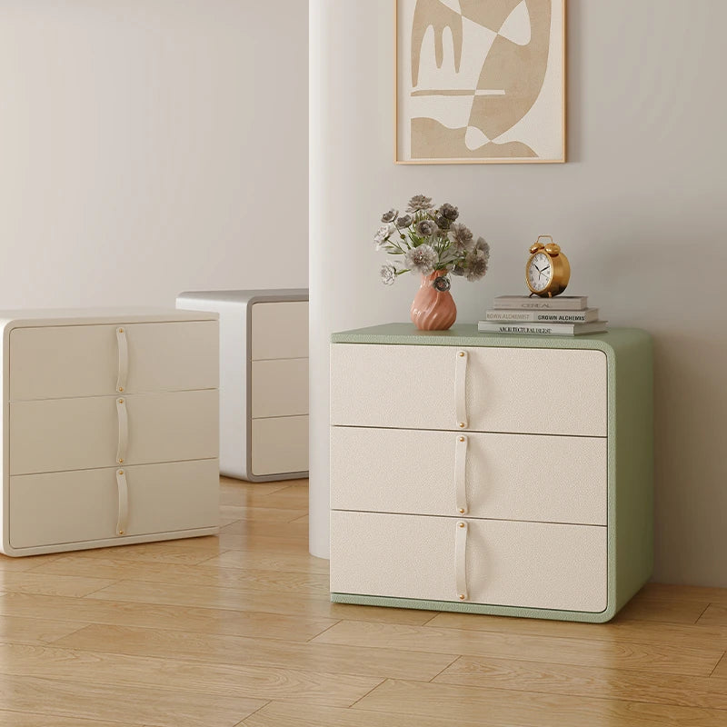 Stylish Solid Wood Nightstand with Faux Leather Finish – Modern 3-Drawer Bedroom Storage Solution hjd-3147