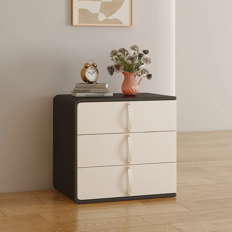 Stylish Solid Wood Nightstand with Faux Leather Finish – Modern 3-Drawer Bedroom Storage Solution hjd-3147