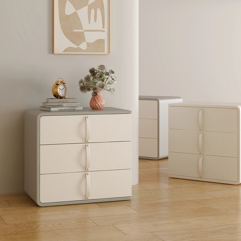 Stylish Solid Wood Nightstand with Faux Leather Finish – Modern 3-Drawer Bedroom Storage Solution hjd-3147