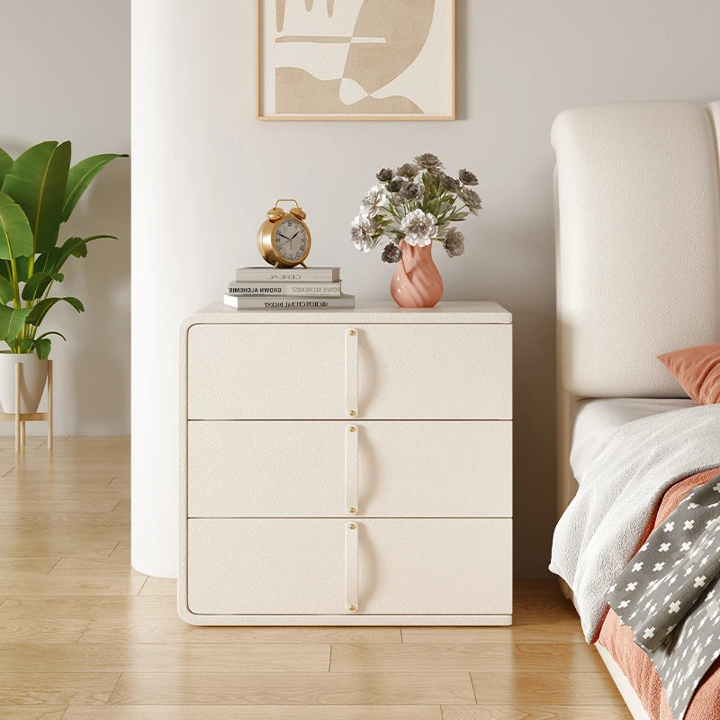 Stylish Solid Wood Nightstand with Faux Leather Finish – Modern 3-Drawer Bedroom Storage Solution hjd-3147