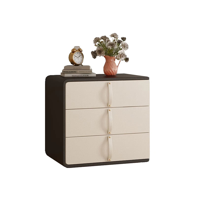 Stylish Solid Wood Nightstand with Faux Leather Finish – Modern 3-Drawer Bedroom Storage Solution hjd-3147