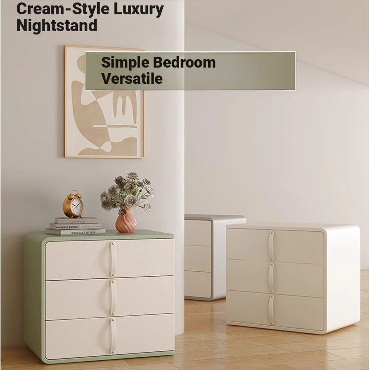 Stylish Solid Wood Nightstand with Faux Leather Finish – Modern 3-Drawer Bedroom Storage Solution hjd-3147