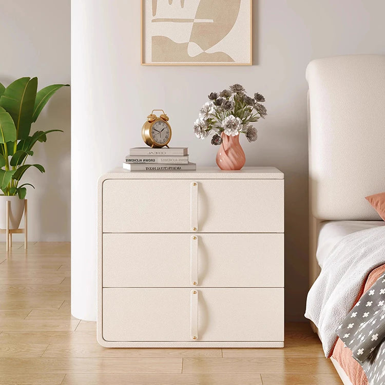 Stylish Solid Wood Nightstand with Faux Leather Finish – Modern 3-Drawer Bedroom Storage Solution hjd-3147