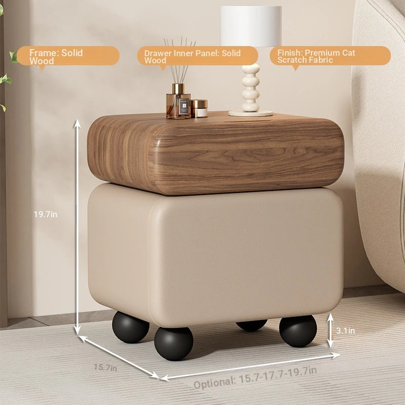 Stylish Faux Leather Nightstand with Wood Finish - Modern Bedroom Storage Solution hjd-3148