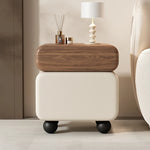 Stylish Faux Leather Nightstand with Wood Finish - Modern Bedroom Storage Solution hjd-3148