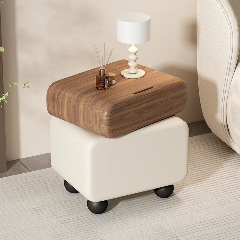 Stylish Faux Leather Nightstand with Wood Finish - Modern Bedroom Storage Solution hjd-3148