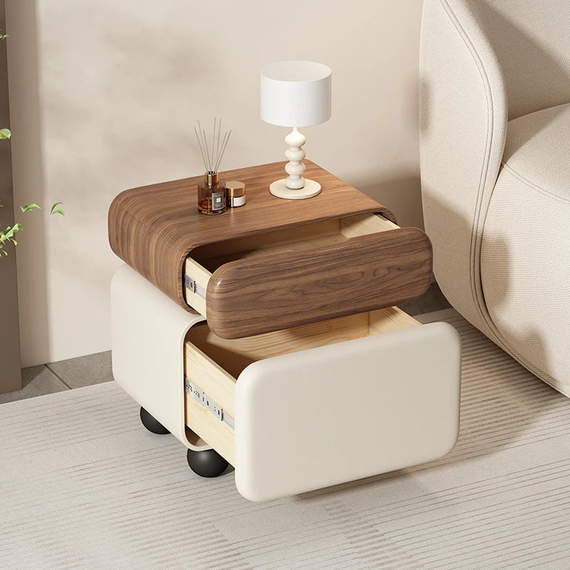 Stylish Faux Leather Nightstand with Wood Finish - Modern Bedroom Storage Solution hjd-3148