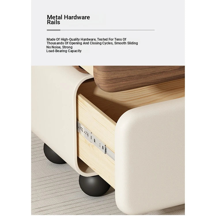 Stylish Faux Leather Nightstand with Wood Finish - Modern Bedroom Storage Solution hjd-3148