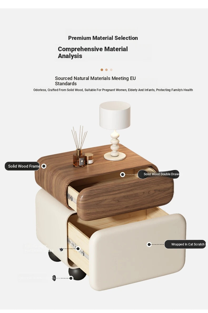 Stylish Faux Leather Nightstand with Wood Finish - Modern Bedroom Storage Solution hjd-3148