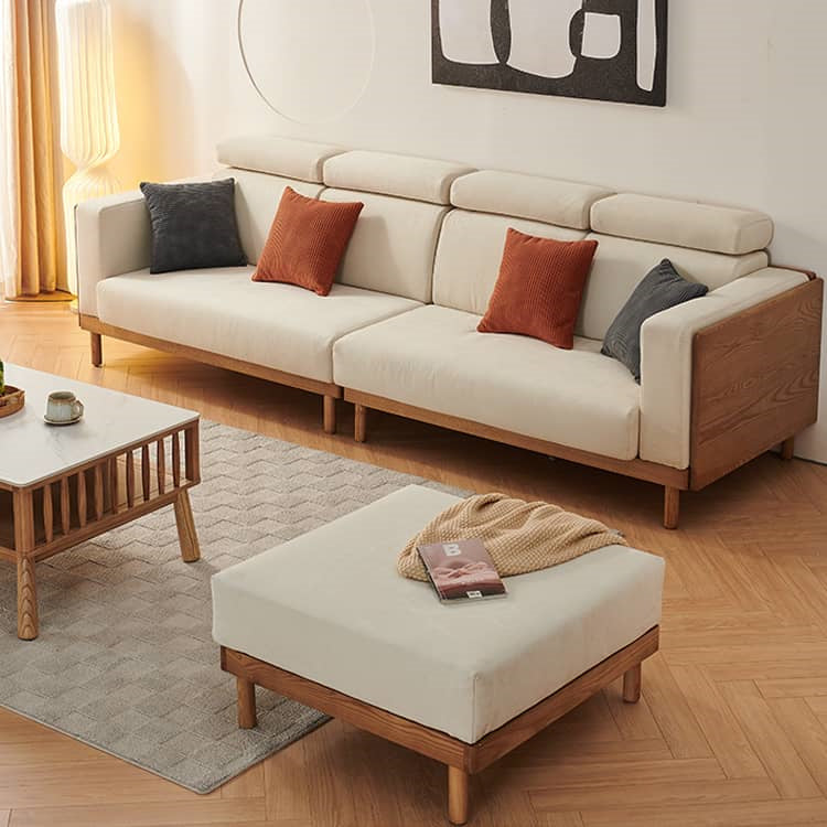 Elegant Beige Brown Suede Sofa with Ash Wood Frame - Perfect for Modern Living Rooms hjhms-1037