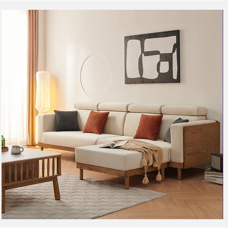 Elegant Beige Brown Suede Sofa with Ash Wood Frame - Perfect for Modern Living Rooms hjhms-1037