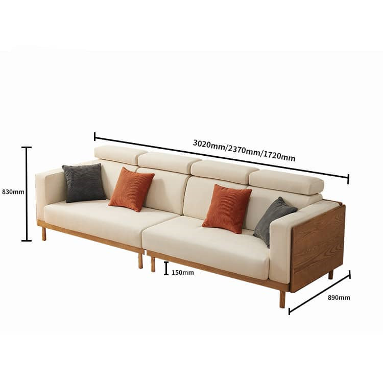 Elegant Beige Brown Suede Sofa with Ash Wood Frame - Perfect for Modern Living Rooms hjhms-1037