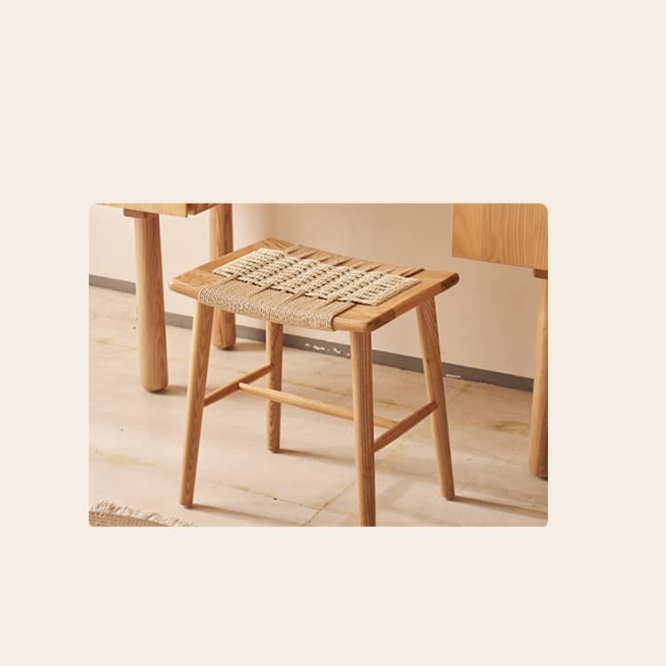 Elegant Natural Ash Wood Makeup Table with Rattan Accents and Glass Top hjhms-1039