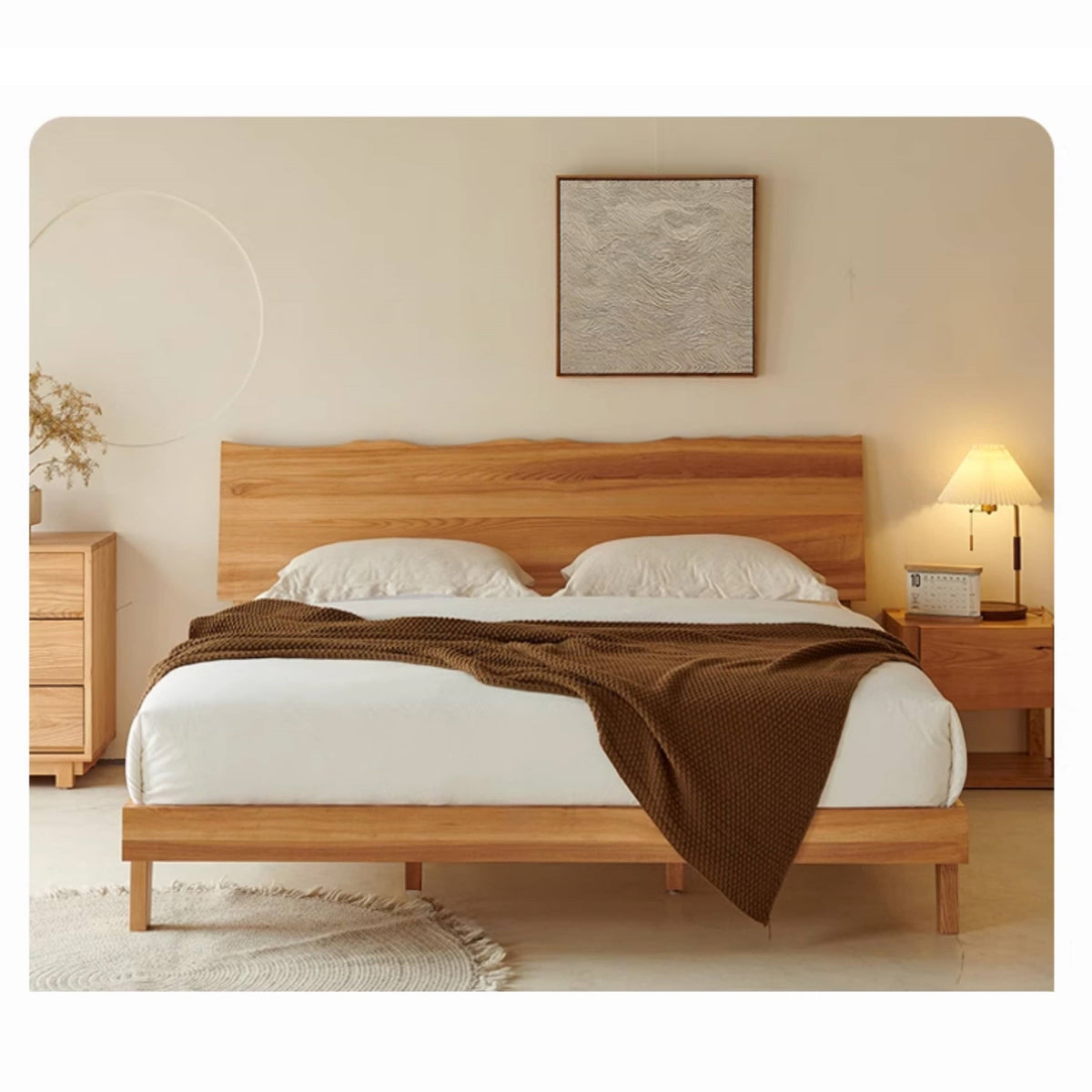 Premium Quality Natural Ash and Pine Wood Bed – Elegant & Durable hjhms-1042