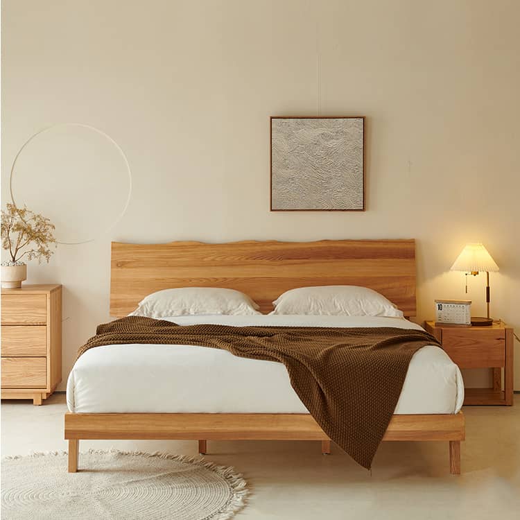 Premium Quality Natural Ash and Pine Wood Bed – Elegant & Durable hjhms-1042