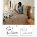 Elegant Dark Beige Bed with Natural Ash and Pine Wood Frame - Cotton-Linen Upholstery hjhms-1047