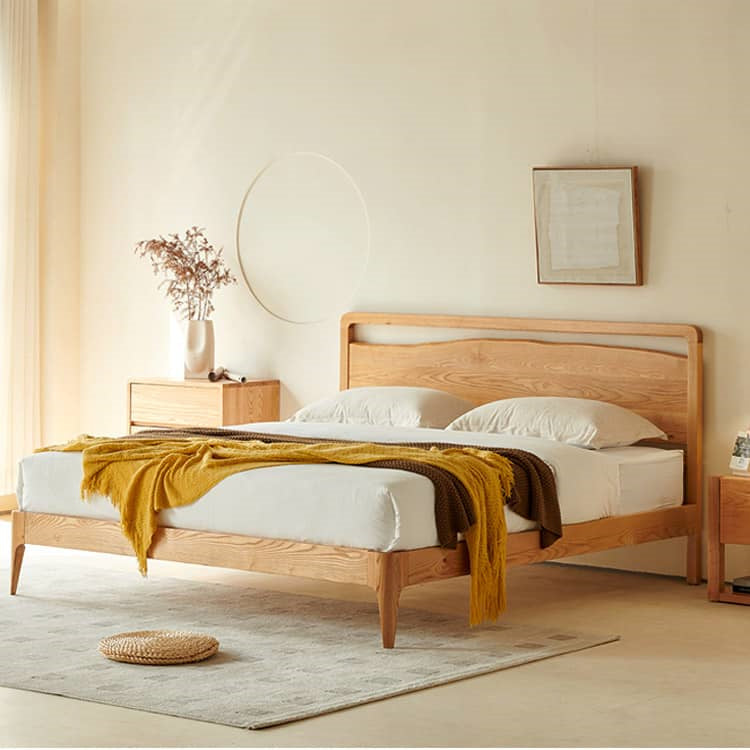 Sleek Bed Frame in Premium Natural Ash and Pine Wood Finish hjhms-1048