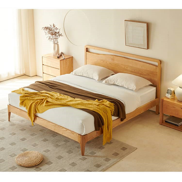 Sleek Bed Frame in Premium Natural Ash and Pine Wood Finish hjhms-1048