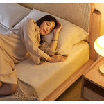 Handcrafted Ash Wood Bed with Elegant Rattan Headboard - Natural Finish hjhms-1562