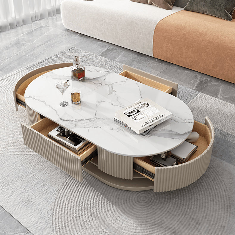 Elegant White and Khaki Sintered Stone Tea Table with Pine Wood Base and Stainless Steel Accents hjl-1175