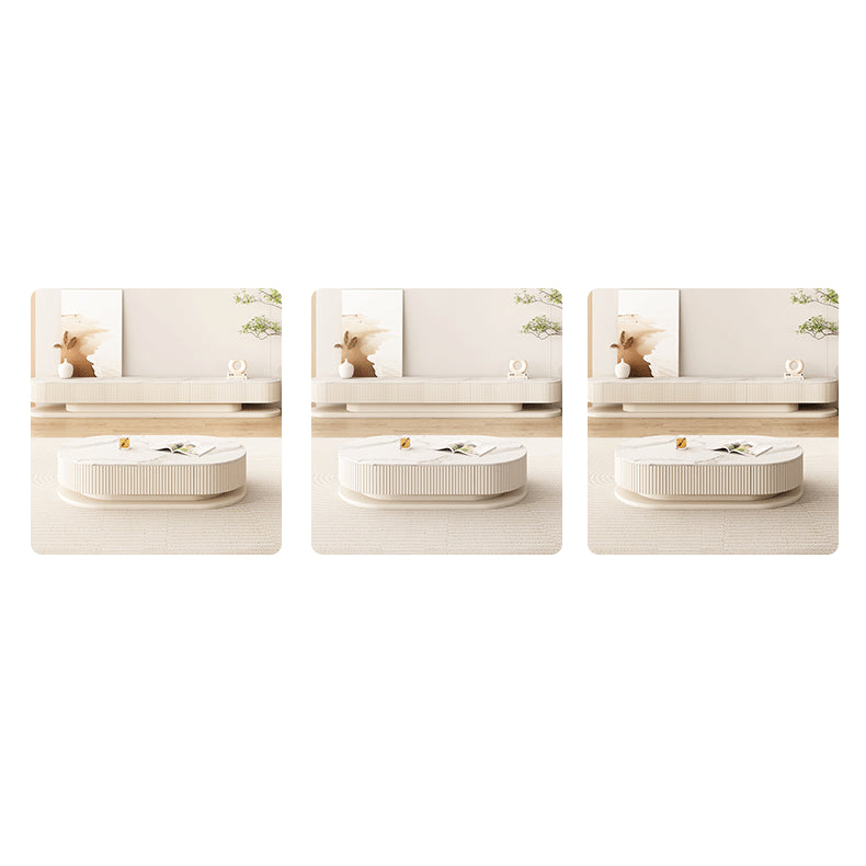 Elegant Sintered Stone & Solid Wood Tea Table - White & Beige hjl-1177