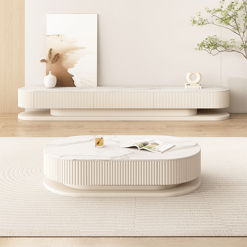 Elegant White-Beige Sintered Stone & Solid Wood TV Cabinet – Modern & Sturdy Design hjl-1178