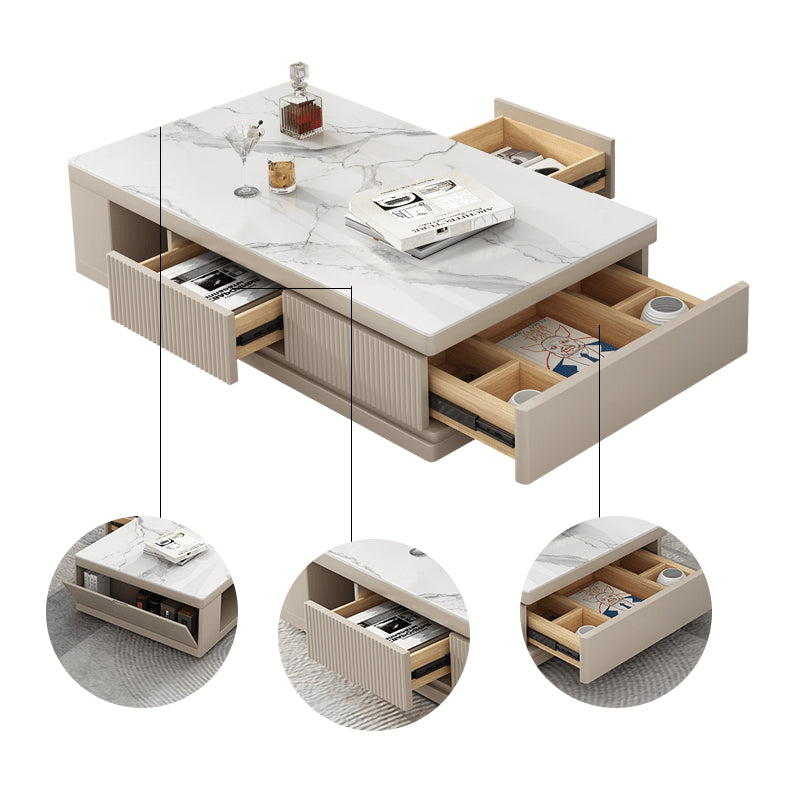 Sleek White Khaki Tea Table with Sintered Stone Top and Pine Wood Base hjl-1179