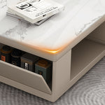 Sleek White Khaki Tea Table with Sintered Stone Top and Pine Wood Base hjl-1179