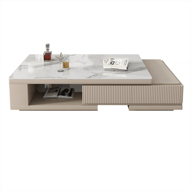 Sleek White Khaki Tea Table with Sintered Stone Top and Pine Wood Base hjl-1179