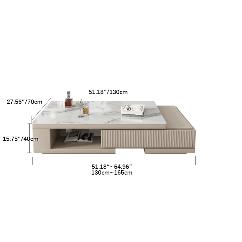 Sleek White Khaki Tea Table with Sintered Stone Top and Pine Wood Base hjl-1179