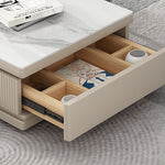 Stylish White & Khaki TV Cabinet with Sintered Stone and Pine Wood Design hjl-1180