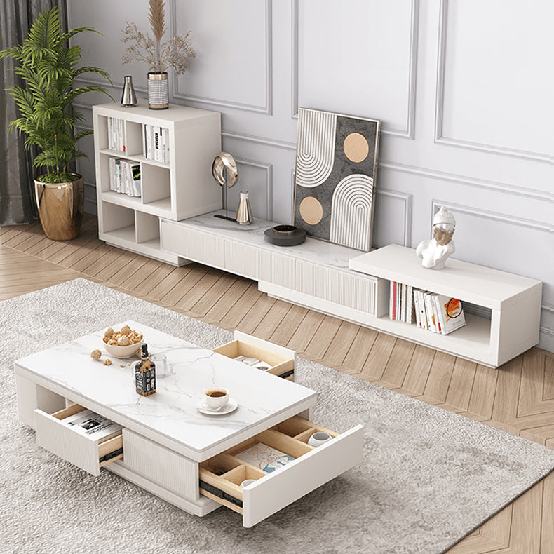 Elegant White & Beige Sintered Stone TV Cabinet - Stylish Living Room Storage hjl-1182