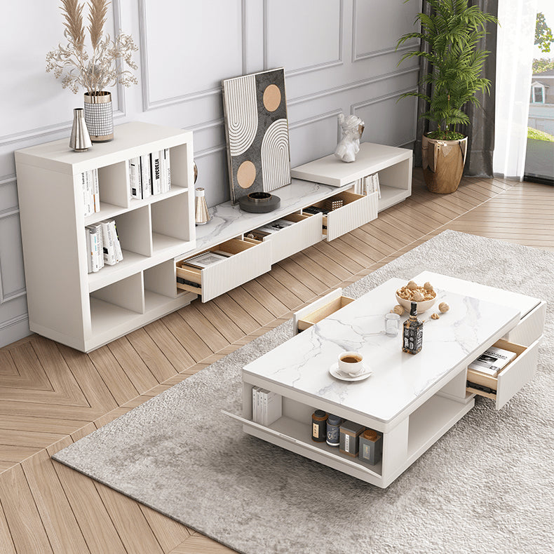 Elegant White & Beige Sintered Stone TV Cabinet - Stylish Living Room Storage hjl-1182