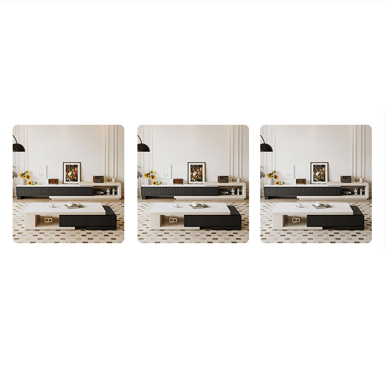 Stylish Modern TV Cabinet in White & Black with Sintered Stone and Pine Wood hjl-1184