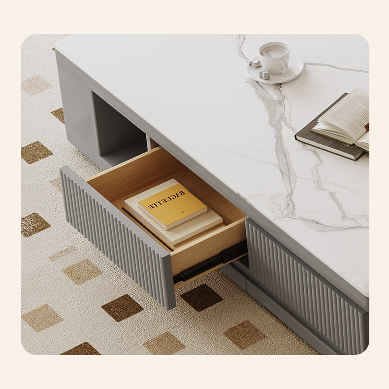 Elegant White Gray TV Cabinet with Sintered Stone & Pine Wood Finish hjl-1186