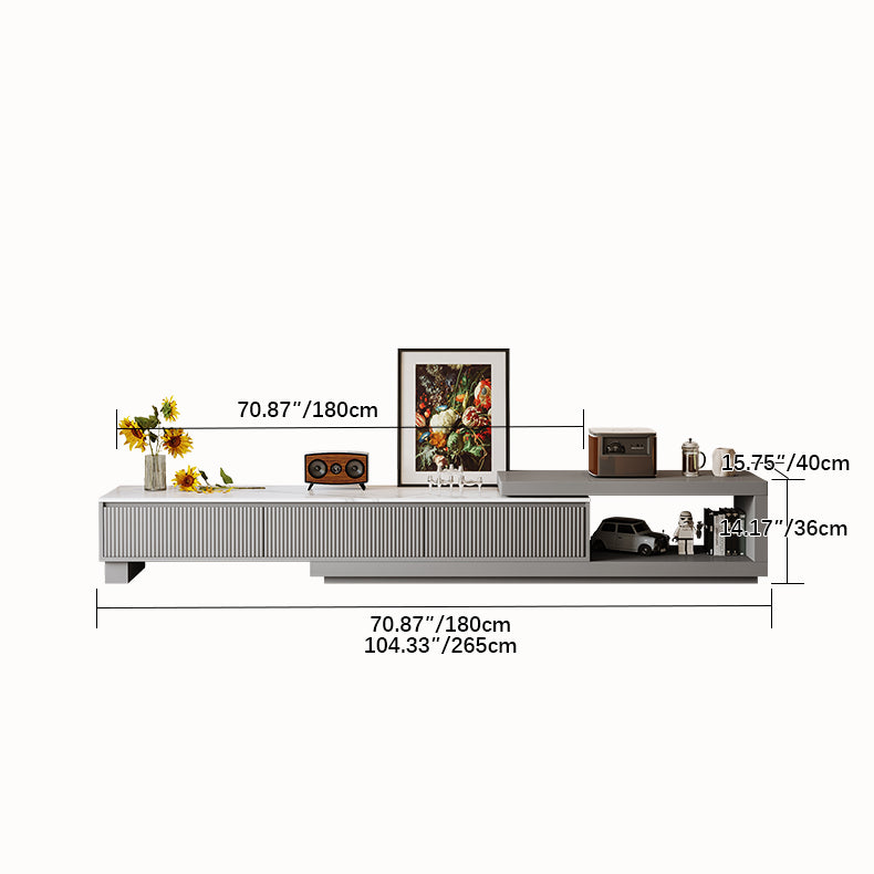 Elegant White Gray TV Cabinet with Sintered Stone & Pine Wood Finish hjl-1186