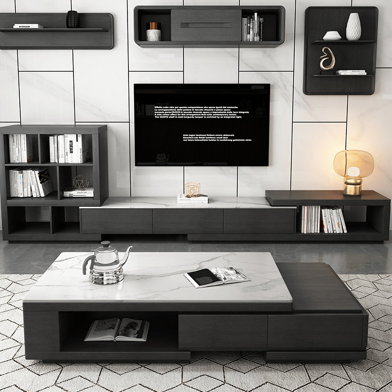 Stylish White & Black Sintered Stone TV Cabinet - Modern Home Entertainment Center hjl-1188