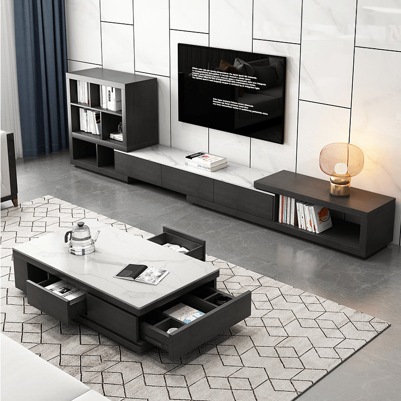 Stylish White & Black Sintered Stone TV Cabinet - Modern Home Entertainment Center hjl-1188