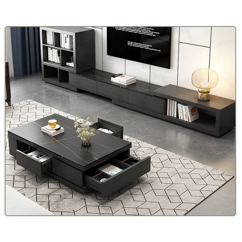 Stylish White & Black Sintered Stone TV Cabinet - Modern Home Entertainment Center hjl-1188