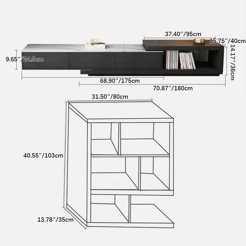 Stylish White & Black Sintered Stone TV Cabinet - Modern Home Entertainment Center hjl-1188