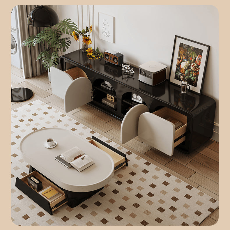 Elegant Beige and Black Tea Table - Modern Design for Any Living Space hjl-1191