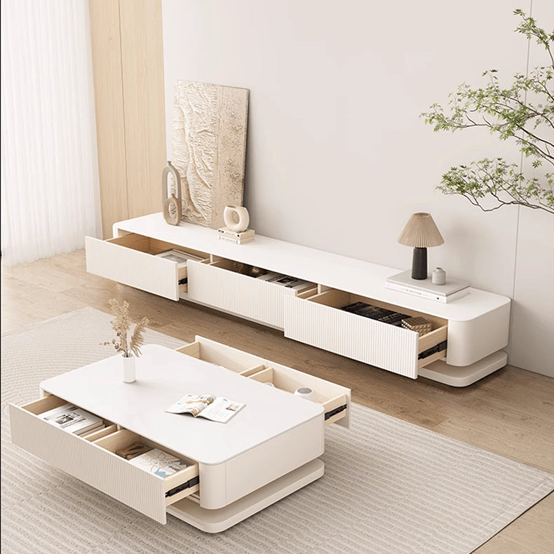 Modern White Beige Sintered Stone TV Cabinet - Stylish & Durable Design hjl-1196