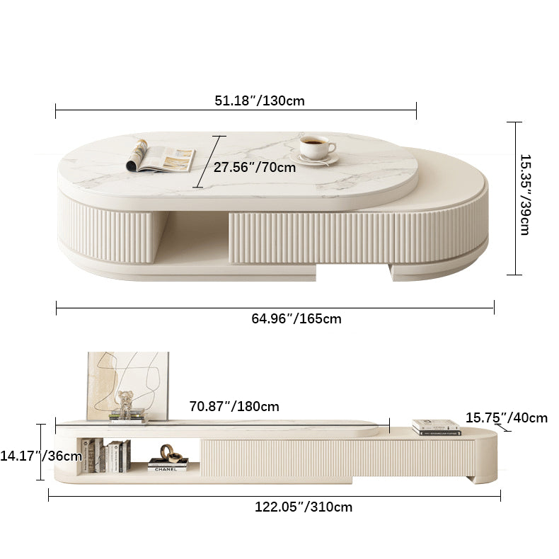 Elegant White Beige Sintered Stone Tea Table - Modern Design & Durable Finish hjl-1197