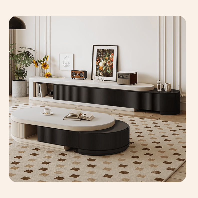 White and Black Sintered Stone Pine Wood Tea Table - Elegant and Modern Design hjl-1199