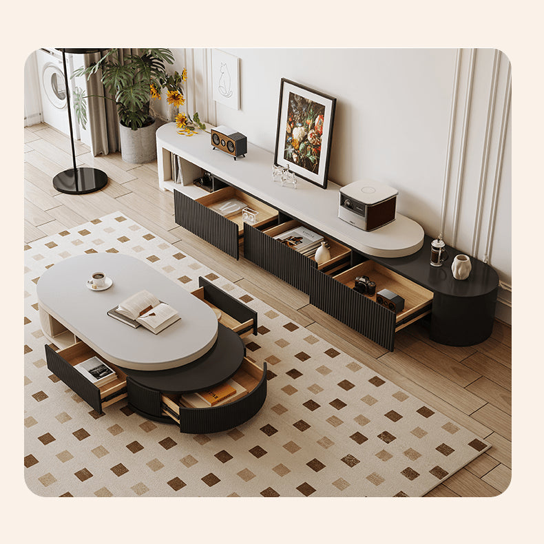 White and Black Sintered Stone Pine Wood Tea Table - Elegant and Modern Design hjl-1199