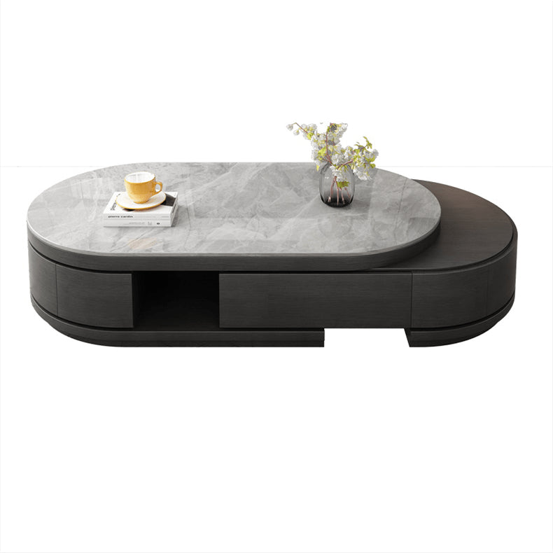 Elegant Sintered Stone & Pine Wood Tea Table in Gray, Black, & White hjl-1201