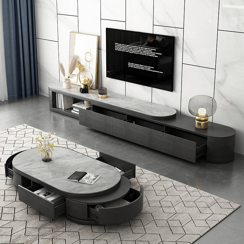 Stylish TV Cabinet - Gray, Black & White - Sintered Stone & Pine Wood Finish hjl-1202