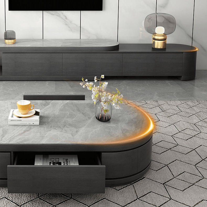 Stylish TV Cabinet - Gray, Black & White - Sintered Stone & Pine Wood Finish hjl-1202